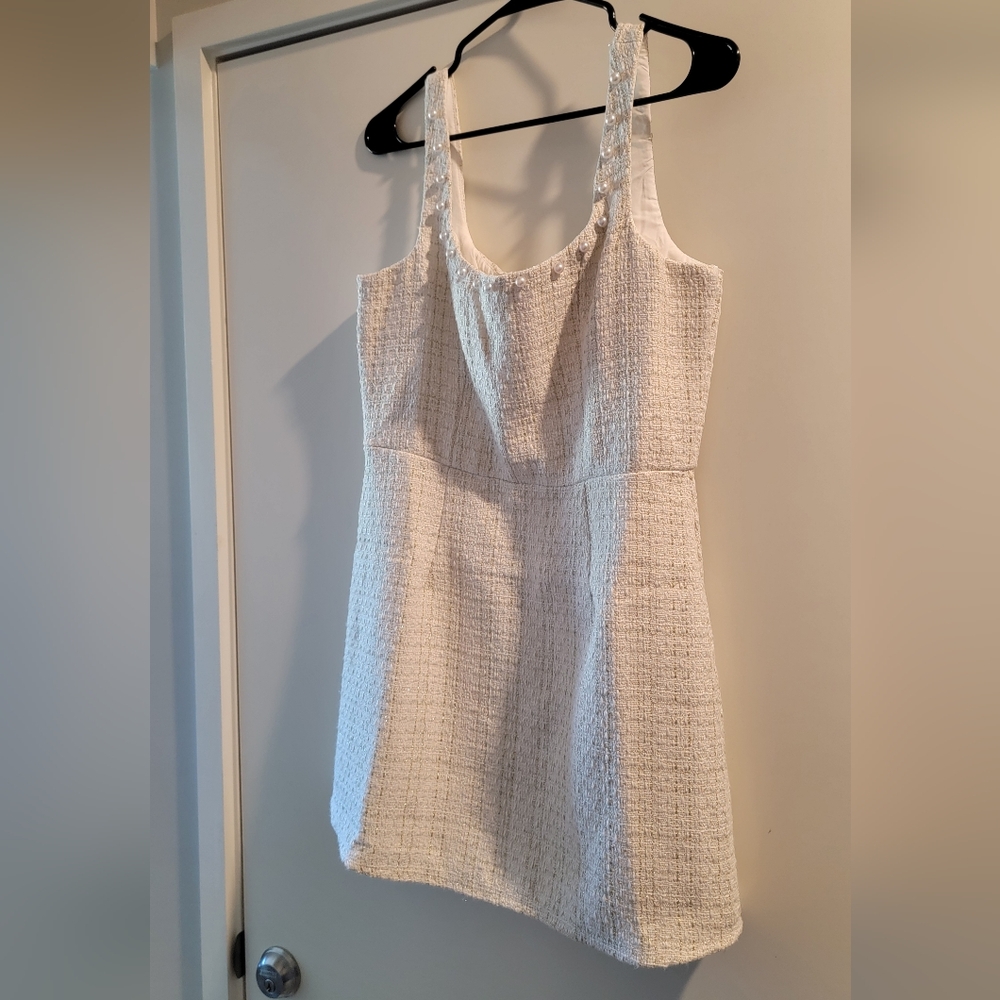 Francesca's NWT Tweed Cream Pearl Dress Size L